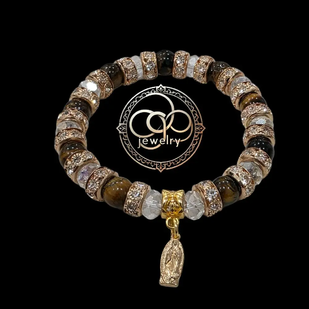 Virgen de Guadalupe y ojo de tigre bracelet