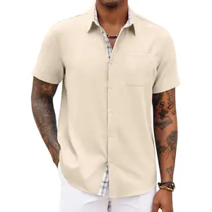 COOFANDY Men's Button Down Shirts Short Sleeve Casual Shirts Summer Beach Shirts Vacation Wedding Shirts with Pocket