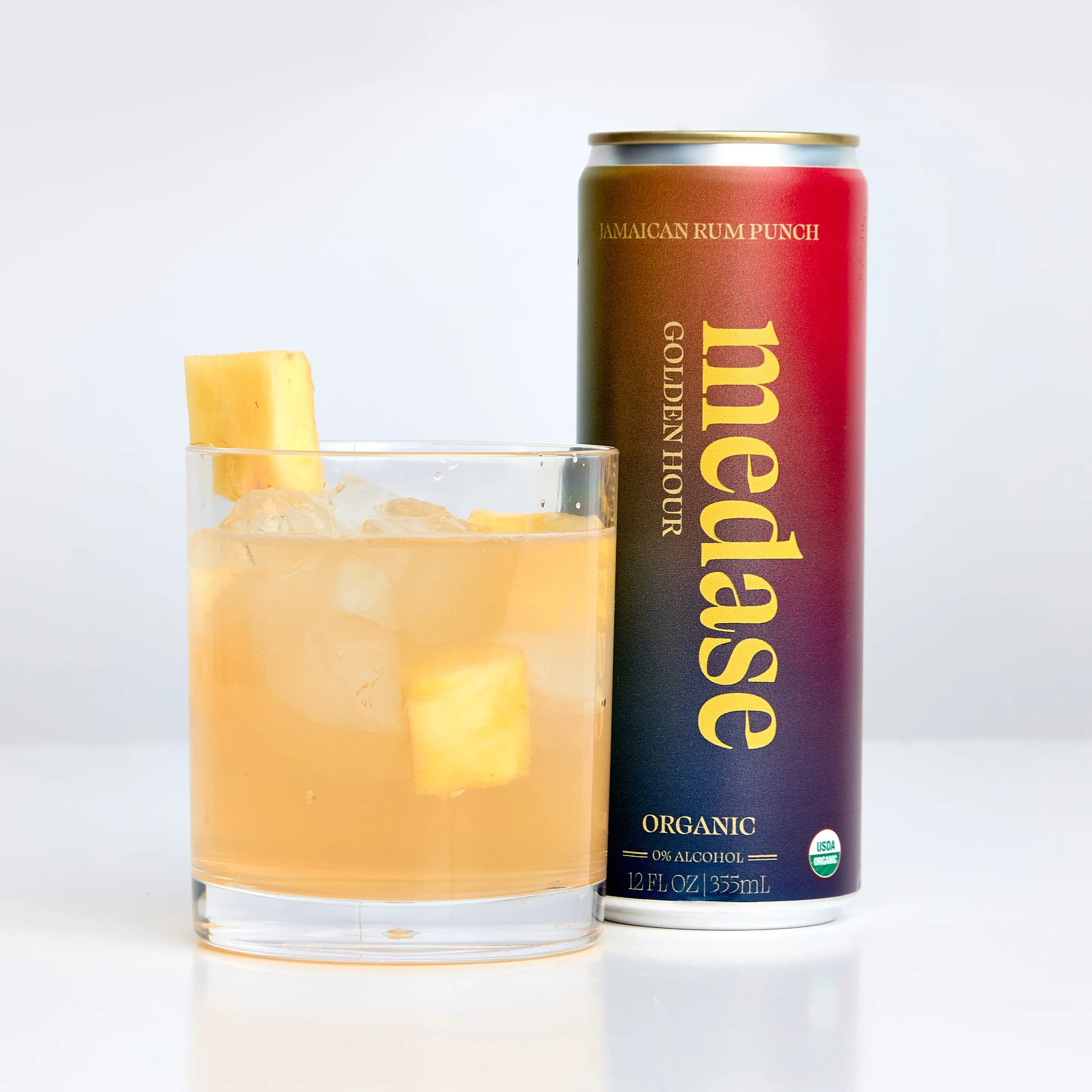MEDASE Jamaican Rum Punch "Golden Hour" Non-Alcoholic Mocktail 12oz 4 Pack Authentic Cocktail Taste Healthy Organic Alcohol-Free Drink Low Calorie Gluten Free Vegan GMO Free Sweet Caribbean Flavor