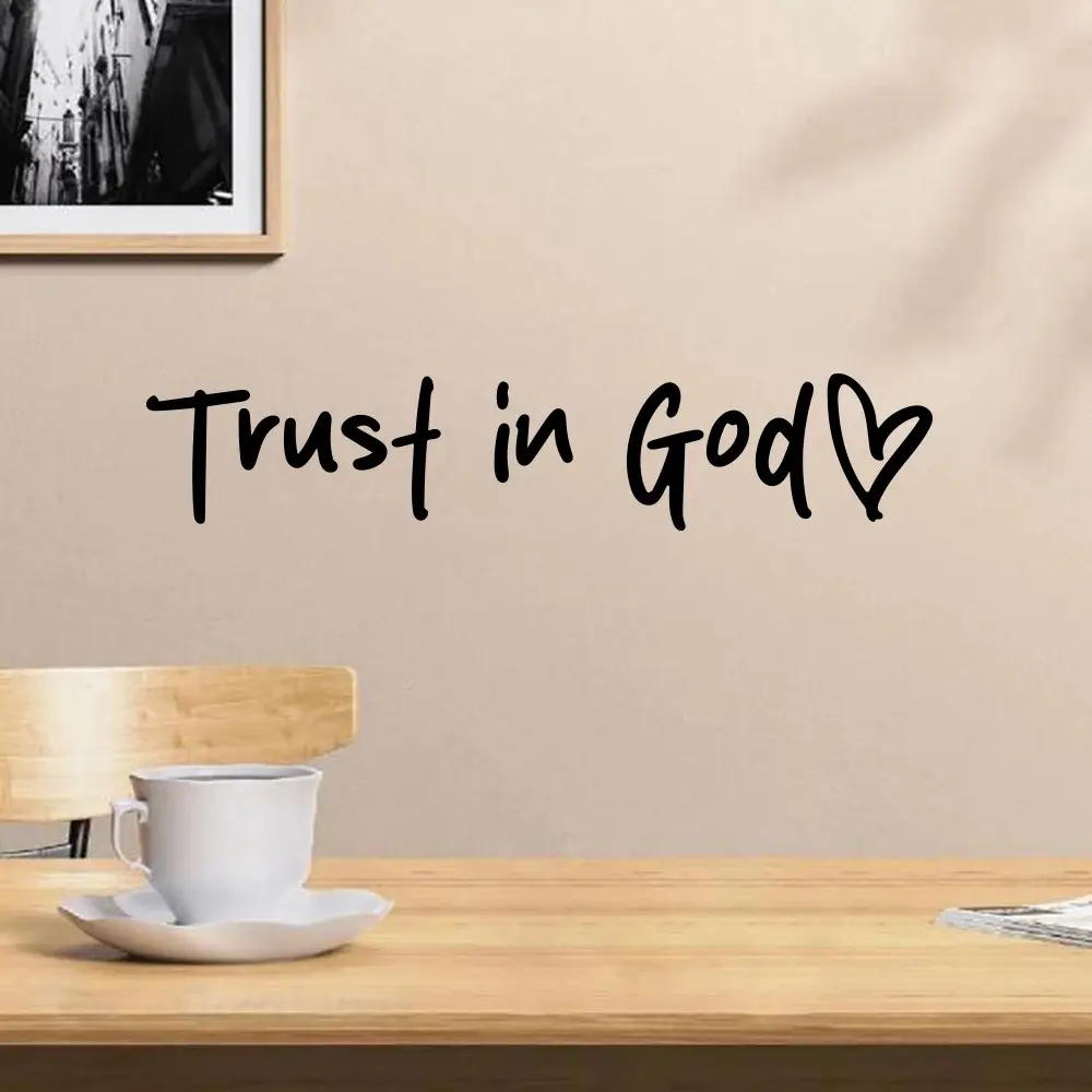 Trust God Heart Decorative Wall Sticker, Bible Verse Christian Wall Decal, Suitable for Bedroom, Living Room, Dining Room, Home Decor