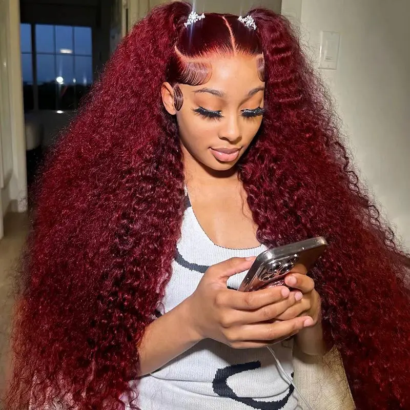 STERLY 200% Density Burgundy / Natural Color 13x6 Lace Frontal Human Hair Deep Wave Wig Ombre Color Water Wave Wig 99J Curly Wigs #FB30 Highlight Pre Plucked Pre Cut Beginner Friendly Wig #SummerWins #DealsForYouDays