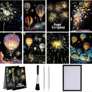 Glow in The Dark Scratch Art Painting Paper, 1 Set Scratch Art Paper with Pen & Cleaning Brush, Creative Craft Tools Set, Fun Magic Diy Sketch Card, Drawing Paper