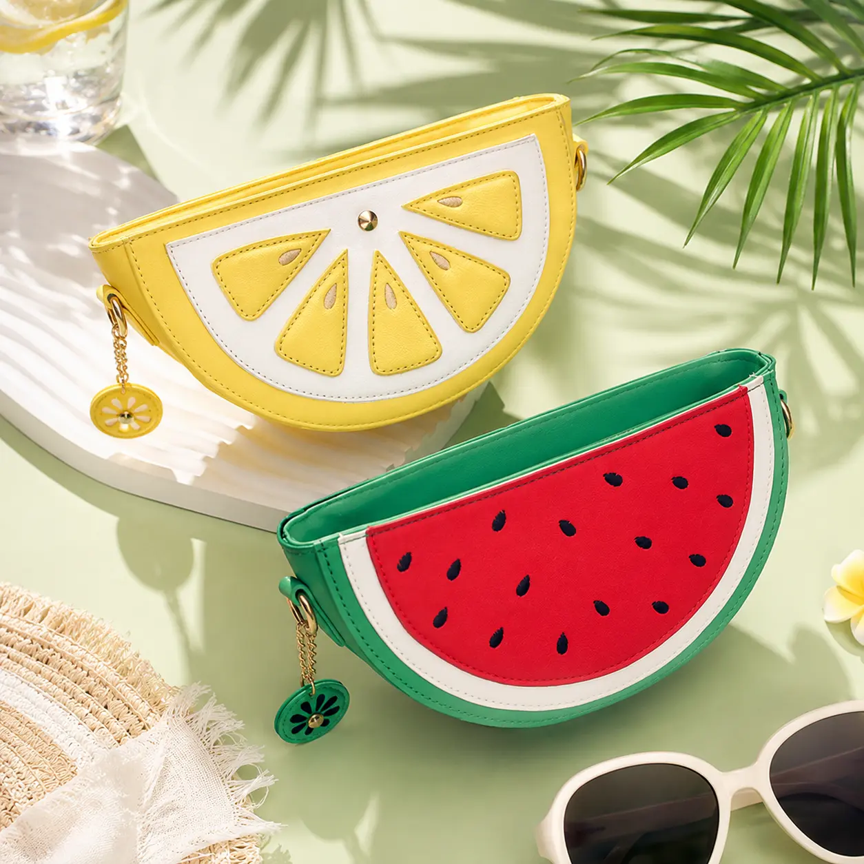Cute Cartoon Fruit Shape Crossbody Bag for Women | Novelty Watermelon Lemon Chain Shoulder Purse | Aesthetic Fresh Candy Colored Mini Handbag | Fun Summer Vacation Festival Accessories Perfect Gift for Teen Girls Y2K Kawaii Style