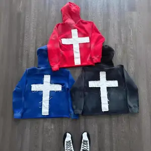 CrossLetterPatchEmbroideredSportsMen'sandWomen'sTopsY2KMillennialStreetHipHopFashionLooseSweatshirtHoodieMenswearPulloverBlackCasual