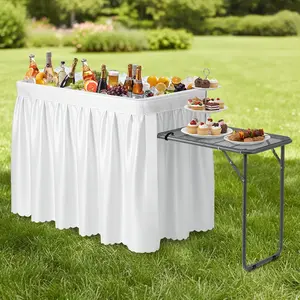 Outvita Ice Table with Side Table, Portasble Cooler Table with Removable Skirt, Patio Table, Indoor & Outdoor Bar for Events, Parties and Camping White Summervibes