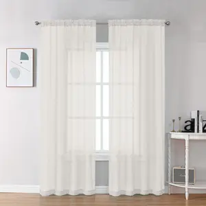 PLL Sheer Curtains 84 Inches Long 2 Panels Set  Light Filtering Cream Voile Window Drapes For Bedroom Living Room 42wx84l Inch Of
