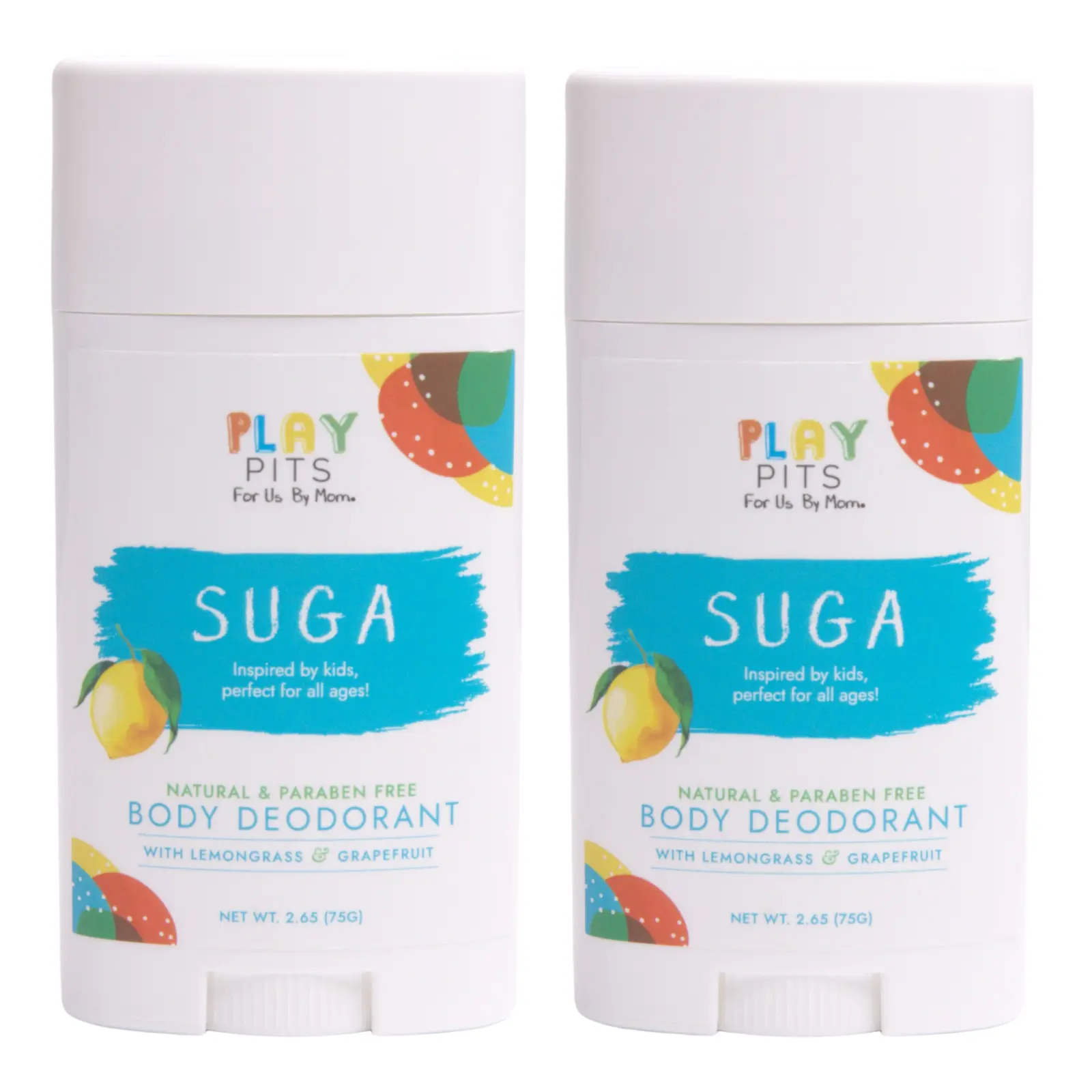PLAY PITS - Natural Kids Whole Body Deodorant Deodorant - Safe for Girls and Boys w/Sensitive Skin of All Ages - Clean - Toxic & Paraben Free - SUGA Scent - Infused w/Essential Oils – 2.65 fl.oz (Pack of 2)