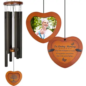 Memorial Wind Chimes with Photo Frame - 32" Outdoor Bereavement Wind Chimes for Loss of Loved , in Loving Memory Sympathy , Memorial Garden & Patio Wind Chime Decor