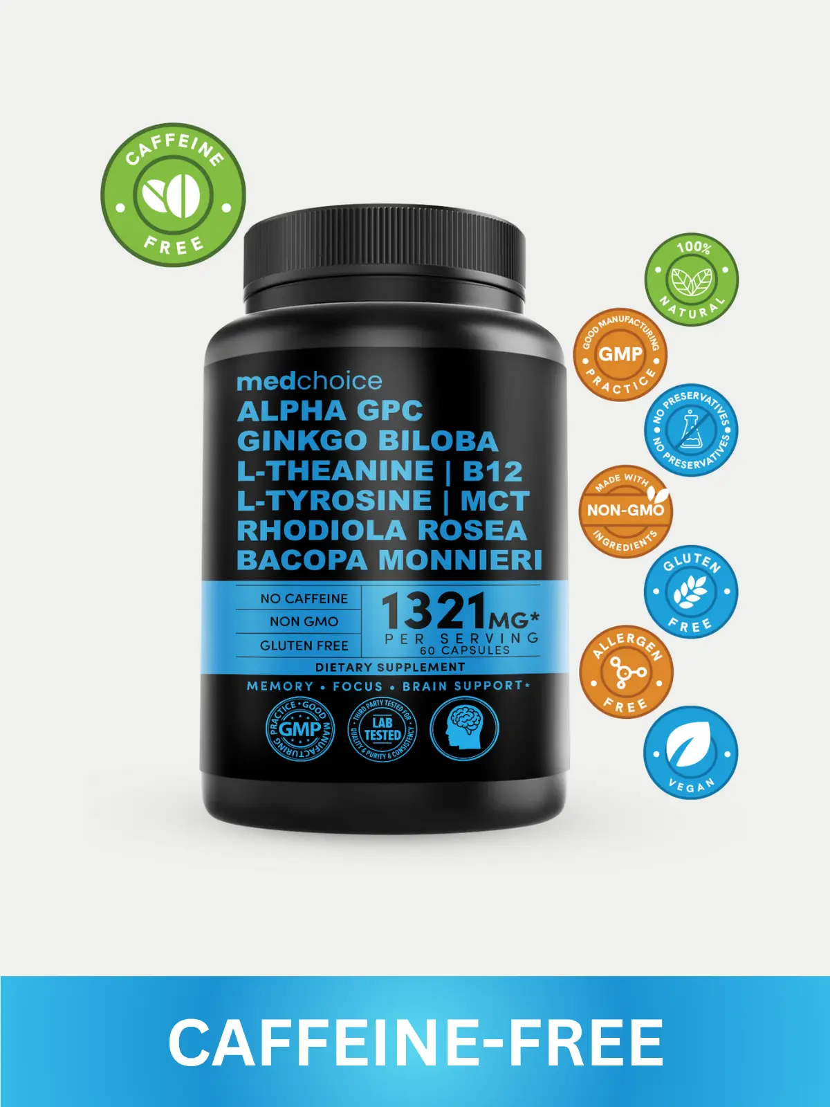 (1-PACK) 12-in-1 Nootropic Brain Supplement: Dietary Ginkgo Biloba for Brain Support, Memory and Focus - Edible Vitamin for Healthcare & Fitness