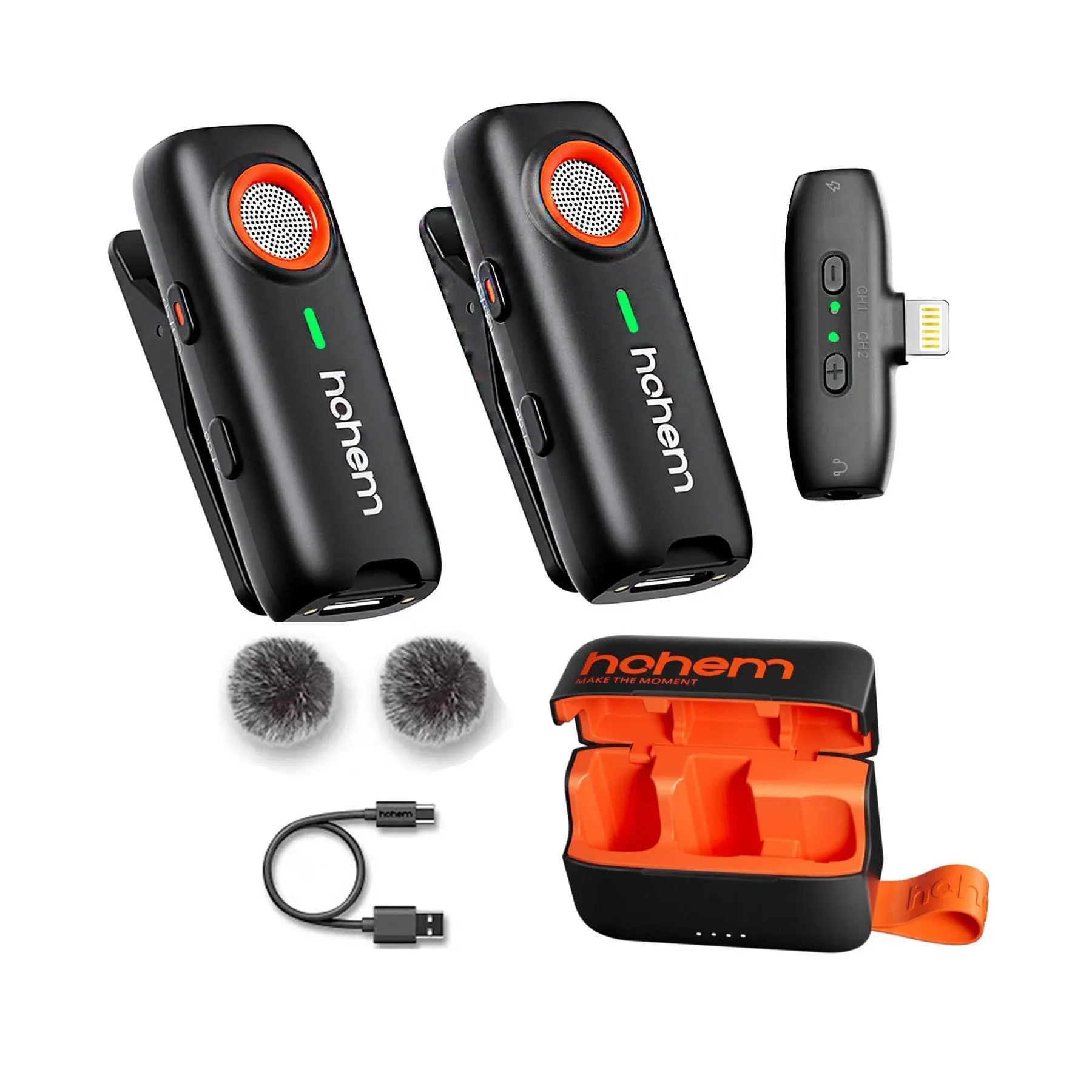 【DealsForYouDays】hohem MIC-01 Wireless Lavalier Microphone, USB Rechargeable Mic, 3-Level Noise Cancelling, Built-in TF Card Slot, Remote Shutter Control, Clip-On/Magnetic Mic for Smartphone, Camera, Laptop
