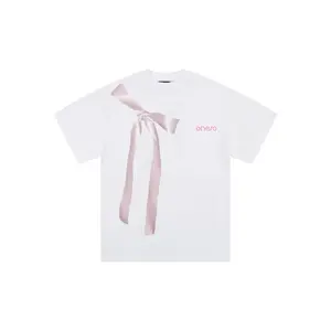 ONESO Women's Colorful Bow T-Shirts White Tees with Pink Black Floral & Bunny Motifs Stylish Summer Wear