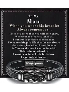 Mens Bracelet to My Man, Leather Bracelet Romantic Bracelet Gift for Him Love You Forever Mens Husband Boyfriend Couple Valentines Day Birthday Gift