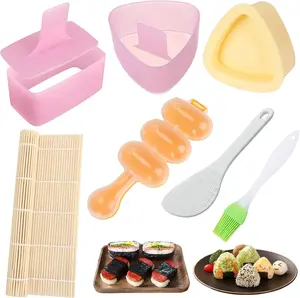 7 Pack Onigiri Mold, Rice Mold Musubi Maker Kit, Non Stick Spam Musubi Maker Press Rice Ball Mold Shake Sushi Roller Mat Tool for Kids Bento Lunch and Home DIY Bamboo Kitchen Plastic Set