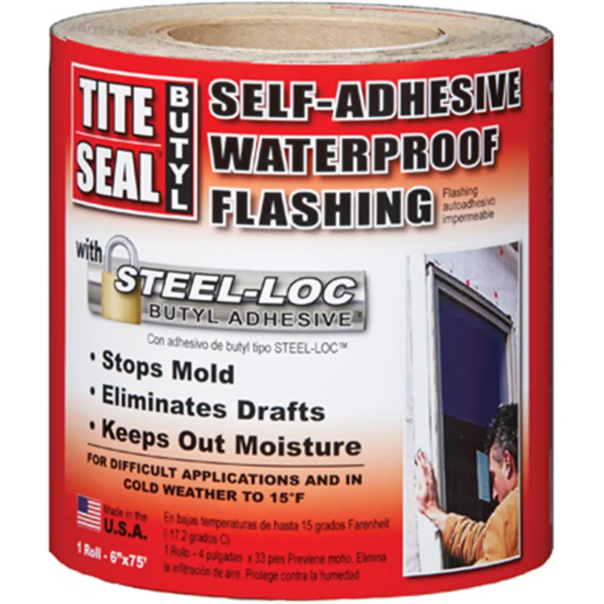 212 MAIN Butyl Flashing Tite Seal Self-Adhesive Roll - 1 Roll, 6x75 ft Stick-On Sealant for Brick, OSB, Aluminum, Steel Drywall Studs, Keeps Out Moisture (Home Improvement Building Supply)