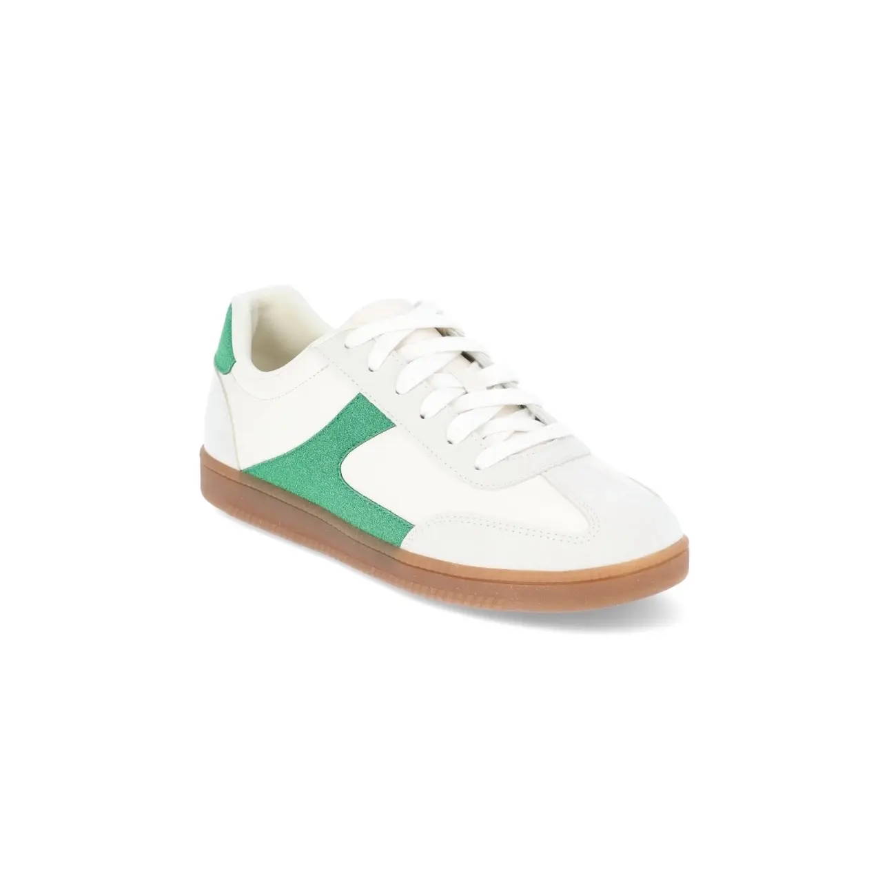 No Boundaries Women's Lace Up Sporty Sneakers, Wide Width Available, White with Green Accents, Comfortable Fit