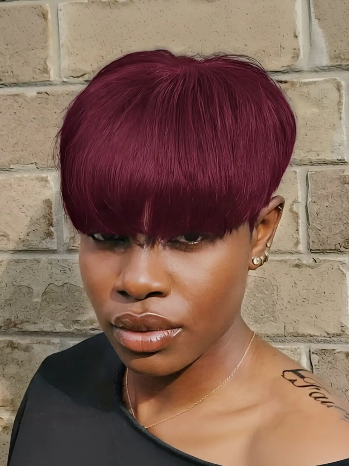 pixie cut human hair wigs short straight Human Hair Silky human hair wig machine made for women daily party cosplay gift use Party holidays gift wig pixie cut wig ﻿brown burgundy natural black color Real hair wigs