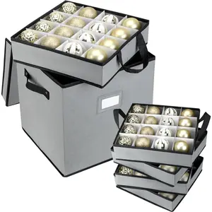 Christmas Ornament Storage Box with Dividers, Premium Holiday Ornaments Storage Container Bin for Xmas Decorations