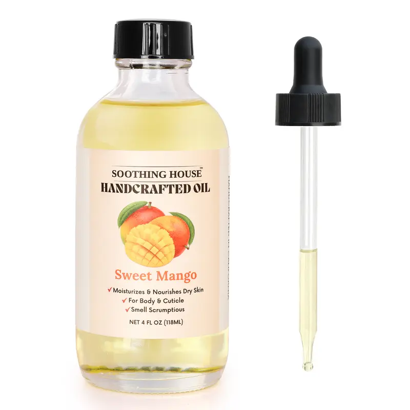 Handcrafted Sweet Mango 4oz Body Oil - Coconut Hydrating, Avocado Nourishing, Olive Blend Moisturizer for Adults, Nontoxic Aroma Scent Beauty Product for Combination & Dry Skin Daily Soothing Care