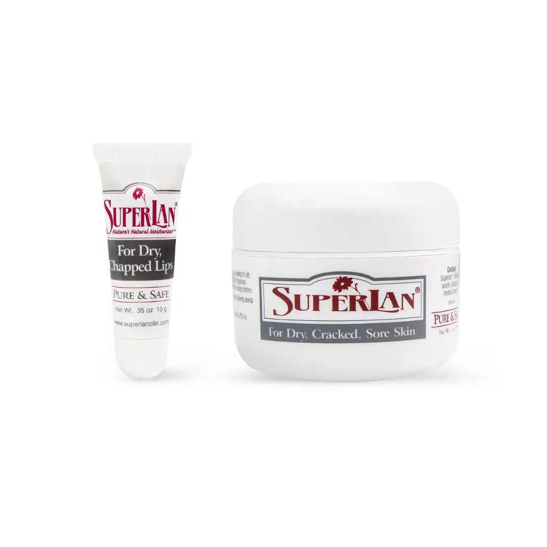 Organic Lanolin Lip Balm 0.35 Oz, Natural Lip Moisturizer + Pure Lanolin Cream 1 Oz,  Hypoallergenic Daily Moisturizer