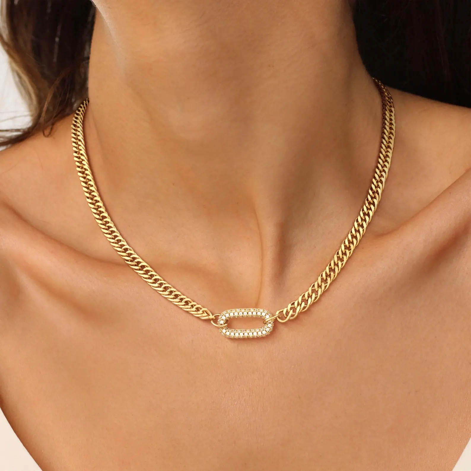 Dearmay Cuban Link Choker - Adjustable, Lightweight Costume Jewelry Necklace for Everyday Spring Wear, Greenish Tone, Casual, Chic, Effortless Look, Daily, Decorative Choker Necklaces, Chain Jewelry Necklaces