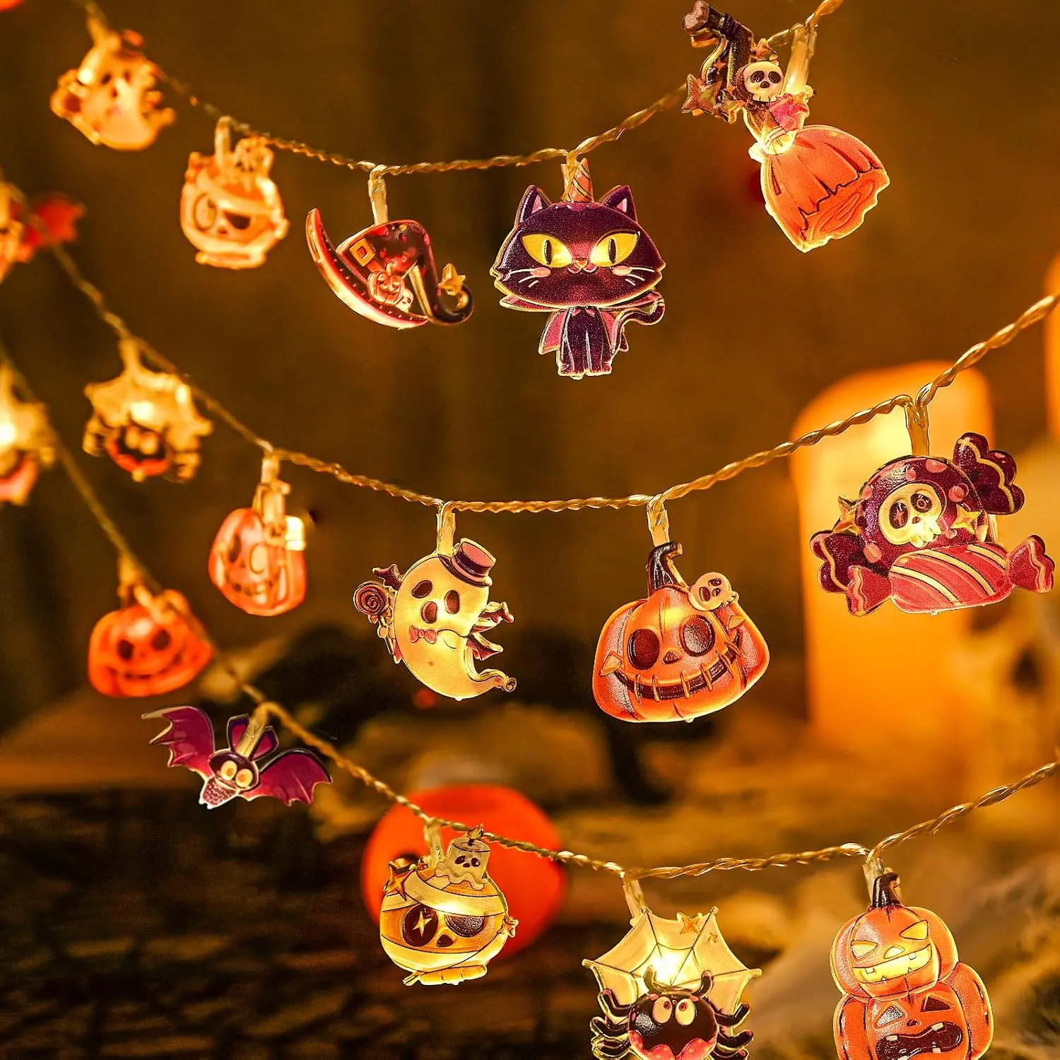 Halloween String Lights, Spooky Fairy Lights Indoor, 9 FT 20 LED | Halloween Battery Operated Lights, 8 Flashing Modes and Timer Function, Halloween Lights, Halloween Home Decorations