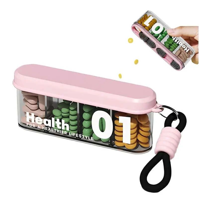 2PCS BPA-Free Travel Size Multi-Compartment Pill Organizer - 4 Compartments, Strong Seal, Wide Opening, Anti-Mix Vitamin Healthcare Home Organizer Supplement Container, Two Piece Set