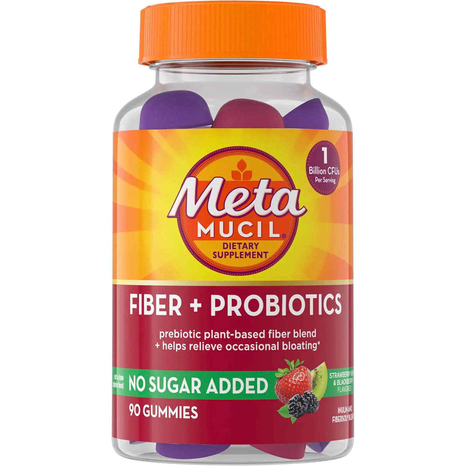 Fiber Gummies for Adults with Probiotics Prebiotic Fiber Supplement for Bloating Relief Sugar Free Strawberry Kiwi Blackberry 90 Count