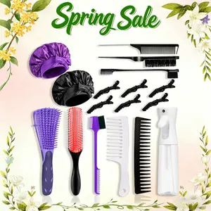 New launch of new pink hair dye brush set 16 wide tooth combs hair detangling comb satin equivalent brush edge tool set for curly hair styling Purple,valentine's day gifts for her/him