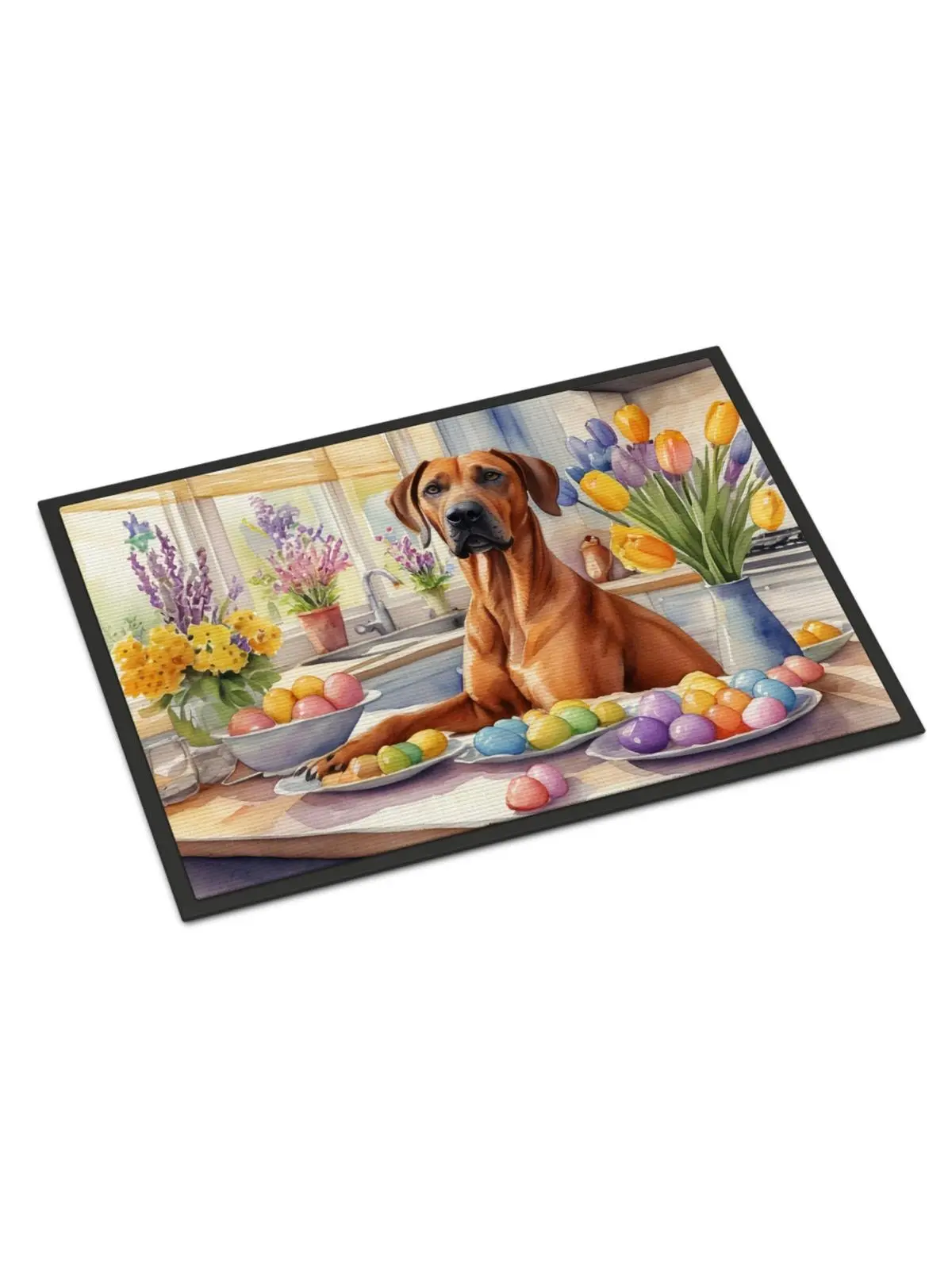 Durable, Waterproof, Wash-Free 24x36 in. Easter Decor Rhodesian Ridgeback Doormat, 24 X 36 In