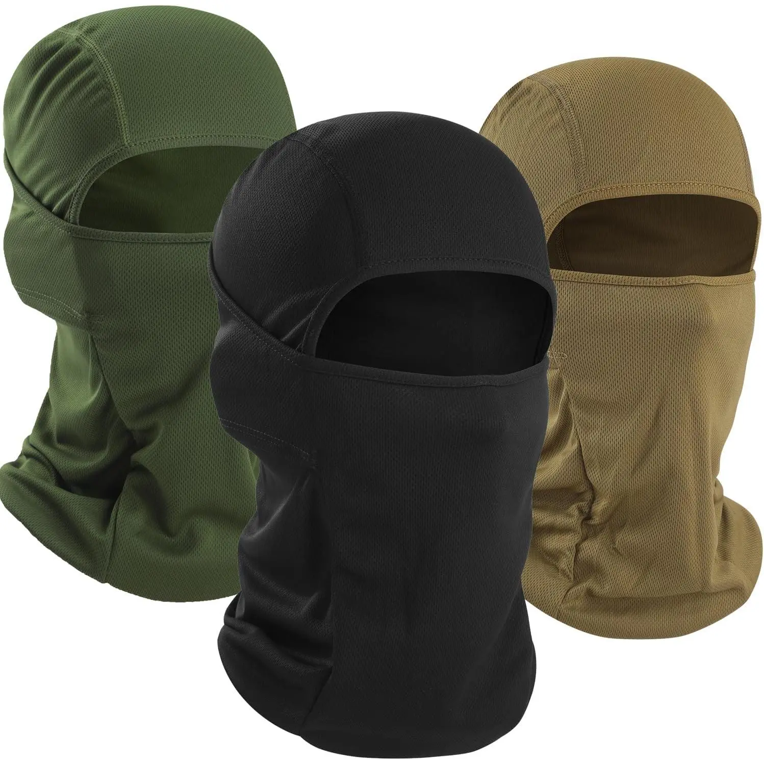 Men's 3-Piece Fleece-Cotton Balaclava Face Mask - Fleece, Mesh Fabric, UV Protection Clothing, Wrinkle Resistant, Breathable, Elastic Fit, 1 Size, All Seasons, Ideal for Hunting, Outdoor Sports, One Size