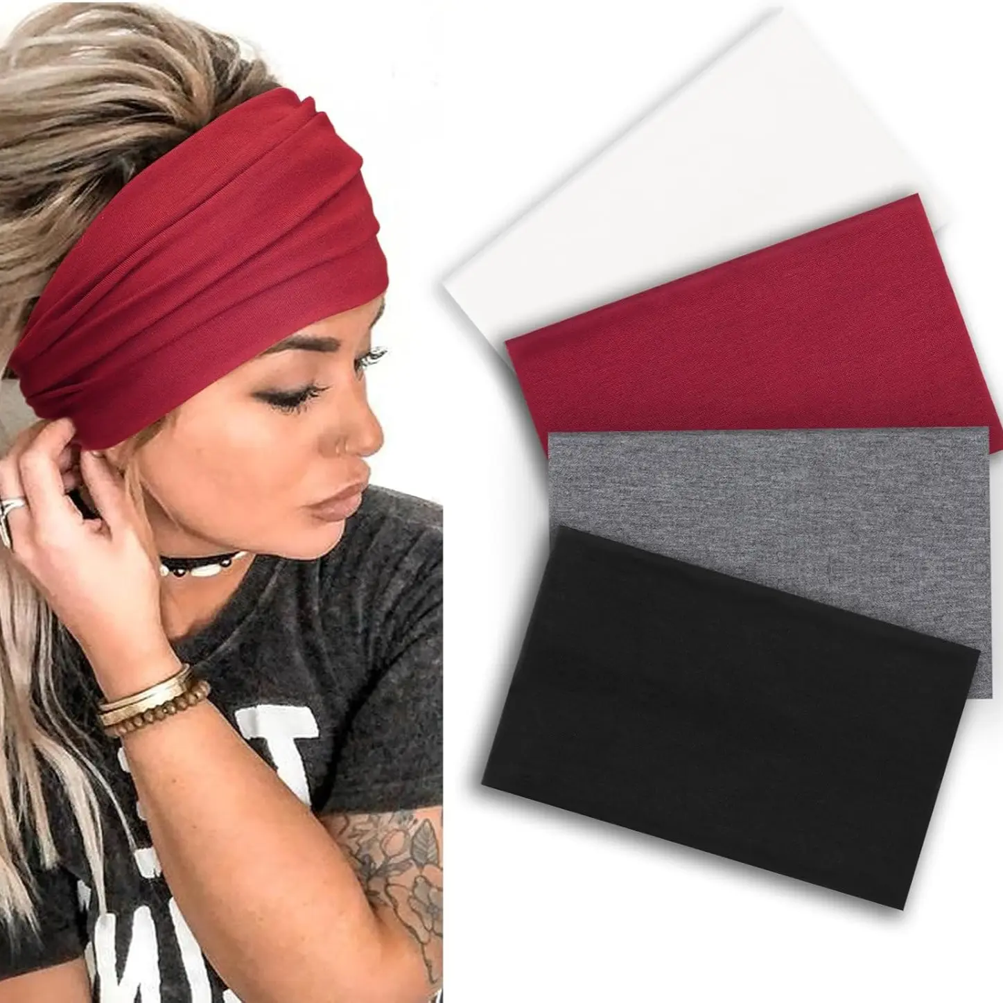 4 women's wide headscarves, fashionable anti slip soft elastic solid color wide headband, fitness yoga running daily headband, Sweat Wicking Headband, Headband Head Wrap, girls' accessories, No Slip Headbands, Elastic Headbands