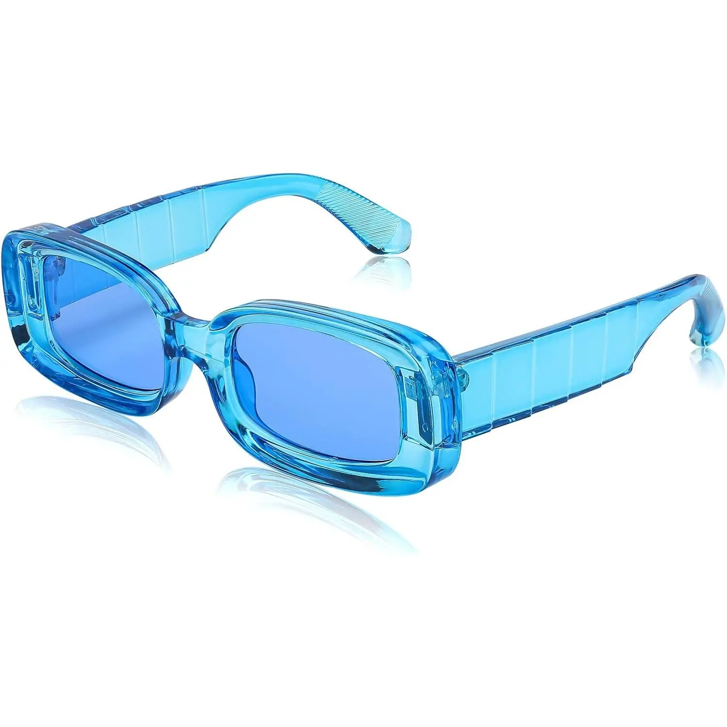 EyeconicFinds Retro Thick Rectangle Sunglasses Retro 90s Small Chunky Square Women Men B2307