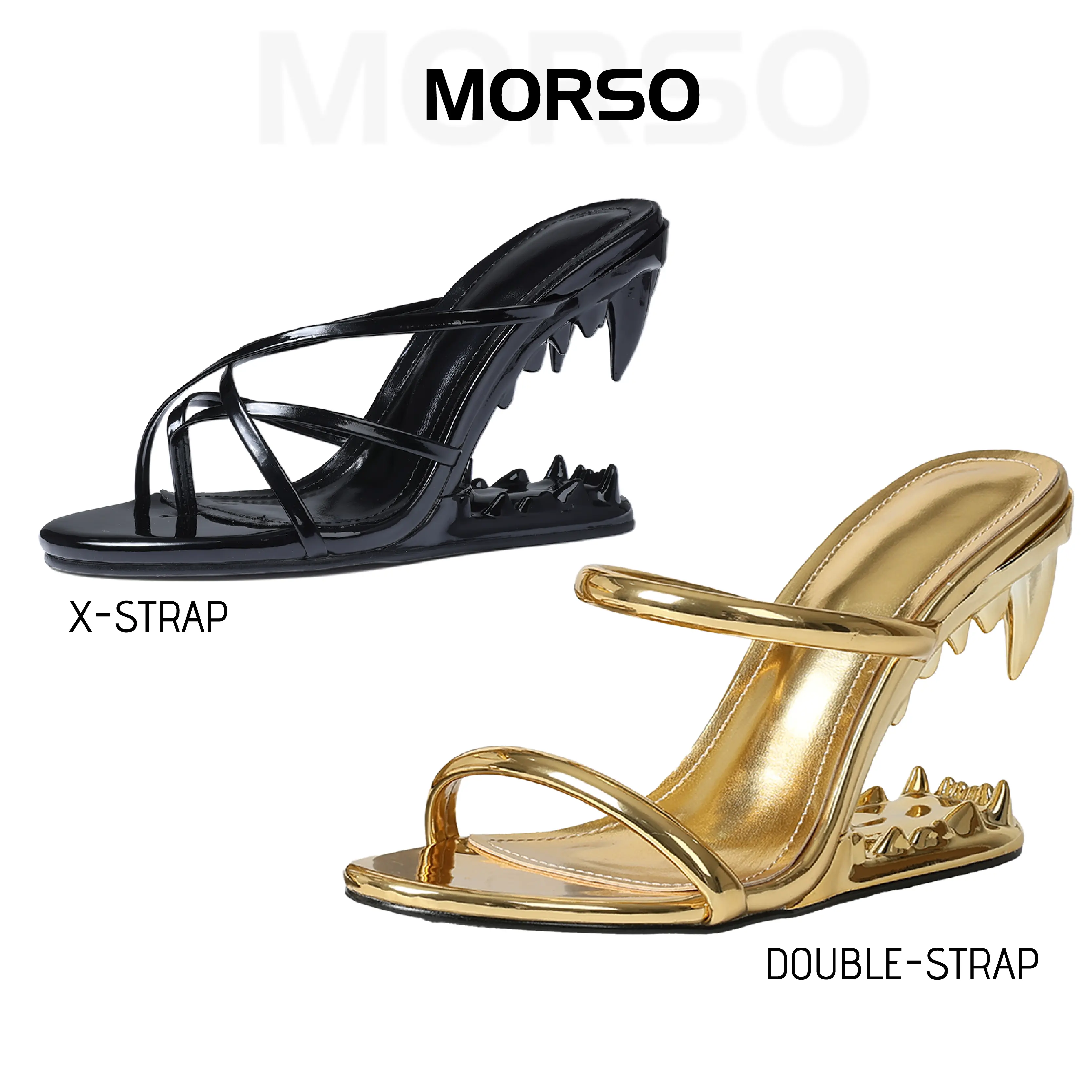 CYNLLIO Womens Morso Sandals Open Round Toe Wedge Heels Elegant Metallic Shark Teeth Heel Style Slip on Strappy Heeled Fashionable Tiger Teeth Flip Flops Thong Mule Hollow-Shaped Slide Sandal Dressy Party Clubbing Spring Catwalk Pumps  Summer