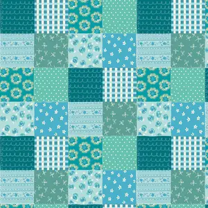 Fabric P & B Textiles Blue Green Patterned Patchwork Things with Wings by the Quarter Yard TWWI6000-BG