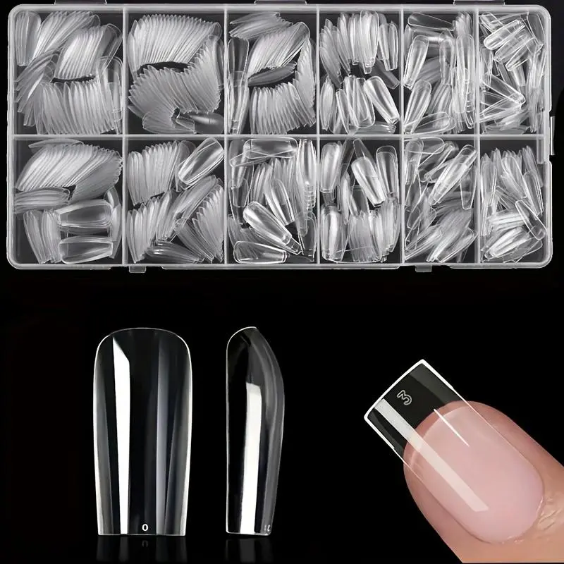 Medium Square Nail Tips, 600 Pieces, Transparent Gel Nail Tips, Full Coverage Soft Nail Tips Suitable for DIY Home Salon Gifts, Pre-Shaped Gel Press-On Fake Nail Tips for Nail Extension (12 Sizes)