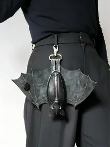 Leather Bat Coin Purse Keychain, Stylish Leather Design, Durable & Functional Accessory, Perfect Gift Idea for Him Her, Gothic Cross Keychain