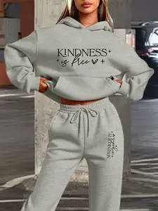 Autumn Winter Kindness Theme Sweatshirt Set, Hoodie, Loose Fit, Comfortable Daily Casual Wear, Sweet Style, Fitted Design, Womenswear Aesthetic Outfit
