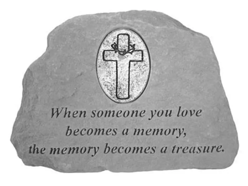 9055 Memorial Stone with Oval Cross for Loved Ones, Religious Home Decor, Garden Decor