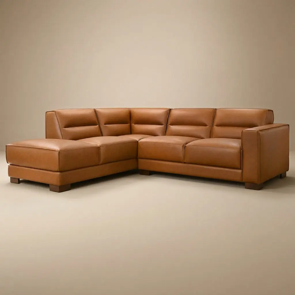 Oliver Left-Facing Cognac Vegan Leather Sectional Sofa