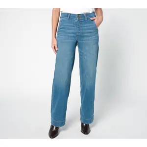 Denim & Co. Petite Indigo Easy Stretch Full-Length Trouser Jeans