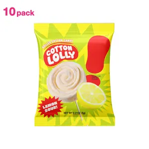 Cotton Lolly Rolled Cotton Candy Lemon Sour - Korea Sweet Snack with Tangy Flavor & Fluffy Texture 10 ct