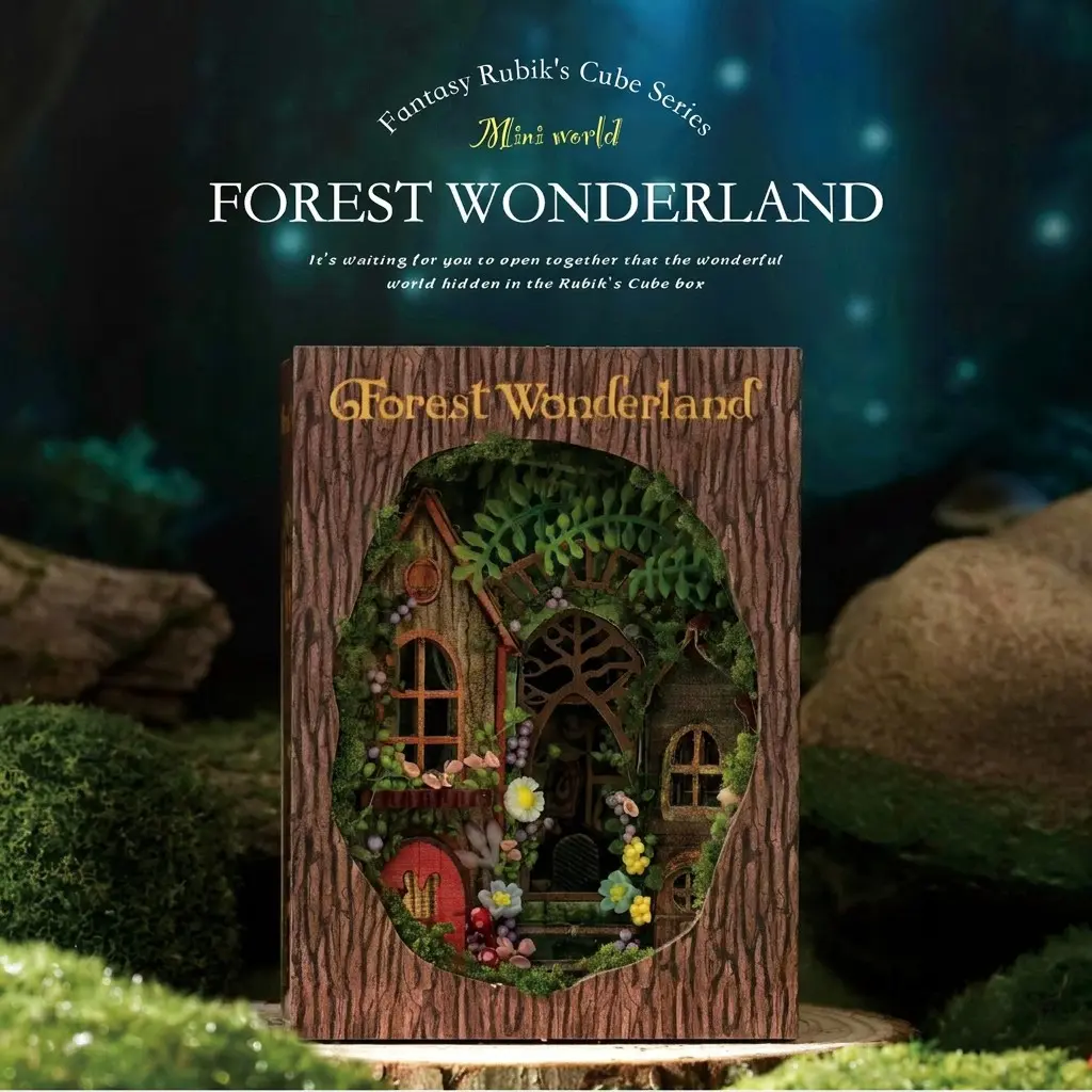 Fantasy Magic Cube Series DIY Miniature Dollhouse Cabin, 1 Box Wooden Playhouse Handmade 3D Puzzle Model Toy and Creative Home Bedroom Decoration, Pretend Playhouse