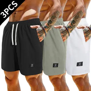 Set of 3 men’s solid-color waffle casual shorts, suitable as gifts