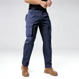 Man's Cargo Pants Polyester Fabric 6 Deep Pockets Straight-Leg Design Work Pants for Men