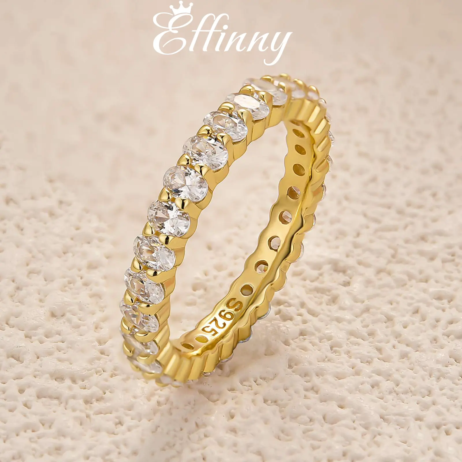 Effinny Jewelry Full Eternity Oval Cut Wedding Band, 925 Sterling Silver Wedding Ring, 5A Cubic Zirconia Stackable Ring for Wedding, Party, Travel, Affordable Wedding Rings, Brilliant Wedding Rings