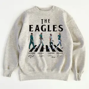 Eagles Walking Abbey Road Signatures Football T-shirt, Nick Sirianni, Jalen Hurts T-Shirt & Sweatshirt Unisex Crewneck Made in 100% Cotton, Design & Printed In The USA