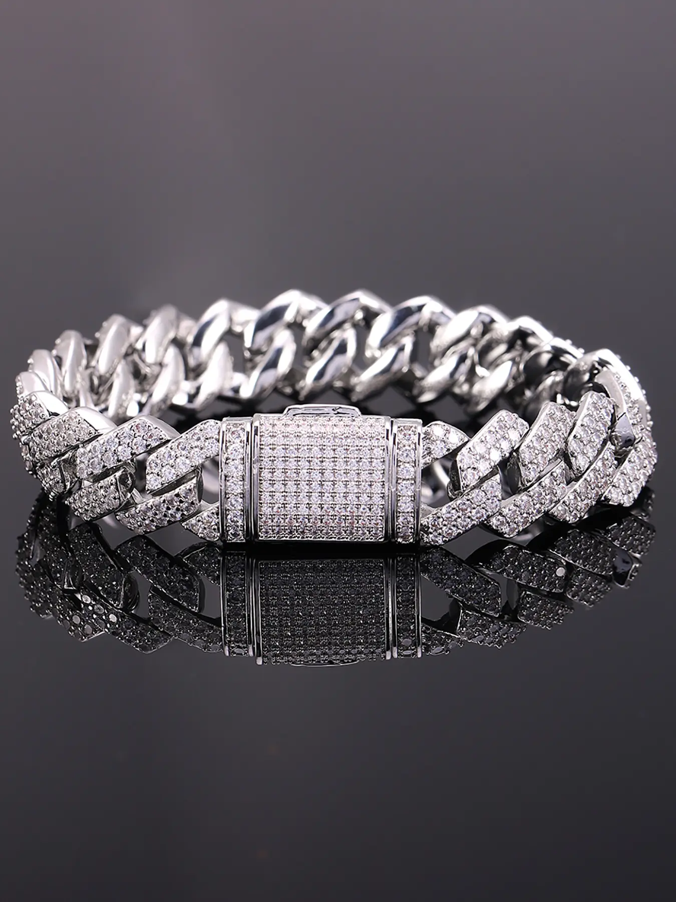 Rhinestone Decor Letter Design Cuban Link Bracelet, Fashionable Bracelet Style Fashion Punk Style Chunky Chain Bracelet for Party, Daily Decor, Trendy Hip Hop Iced Out Jewelry for Birthday Gift, Cuban Bracelets