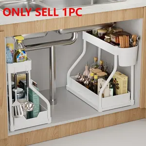 1-Layer Pull-Out Storage Rack, Large-CapacityDrawer, Home Organizer for Kitchen and Bathroom