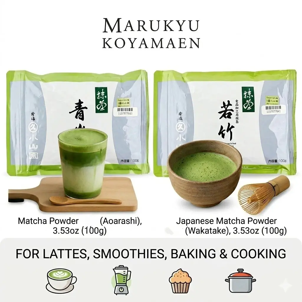 MARUKYU KOYAMAEN Wakatake Matcha Powder 100g - Premium for Lattes, Baking, Desserts & Drinks - Authentic Japanese Green Tea Fresh Green Tea Aroma For Drinks & Cooking Traditional Flavor
