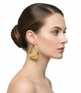 BA Unique Fashion 316L Stainless Steel Chunky Bold Thick Triangle Hoop Hypoallergenic Waterproof Earrings for Women